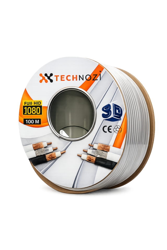 Technozi RG6/U4 96 Tel Thrıshıld Makaralı Tv Anten Kablosu 100 Metre