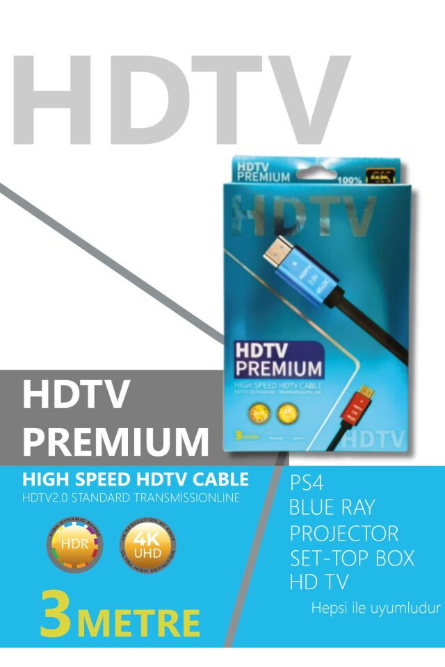 3 Metre 4k Ultra Hd HDMI 2.0 Ses ve Görüntü Kablosu HDR 4K 60HZ,1080P 144HZ/120HZ/75HZ/60HZ
